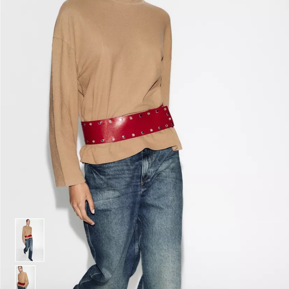 Zara Red Leather Studded Belt